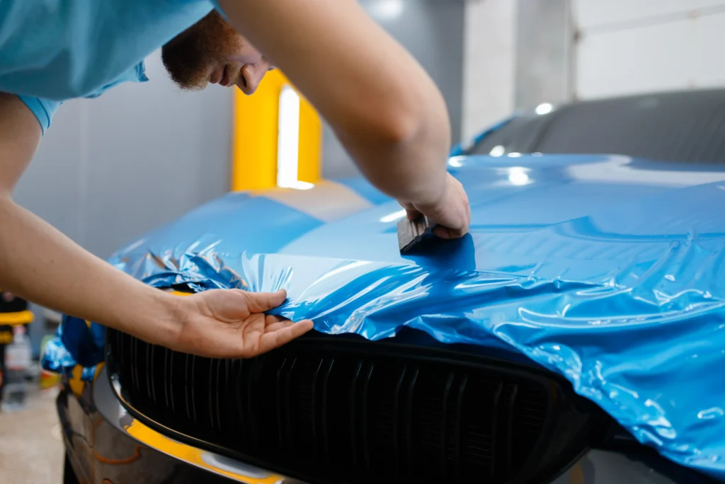 Car wrap installation in Edmonton with vinyl film applied