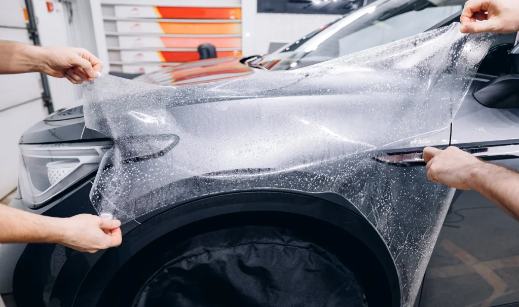 Edmonton car showing partial PPF coverage on hood and bumper